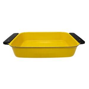 Vintage 70s Catherineholm Holland Mustard Yellow Enamel Baking Dish Mid Century
